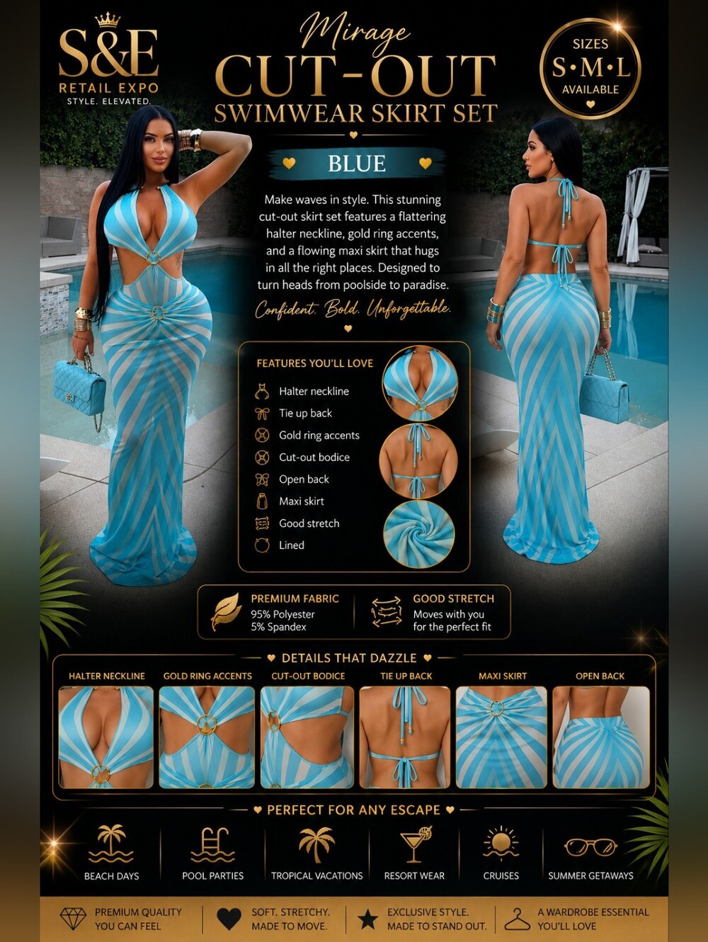 Mirage Cut-Out Swimwear Skirt Set- Blue